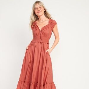 Old Navy Waist Defined Puff Sleeved Peasant Dress